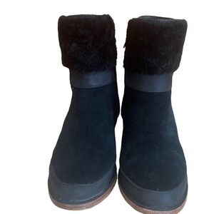 UGG Kirke Shearling Trimmed Leather & Suede Ankle Boots Sz-7.5